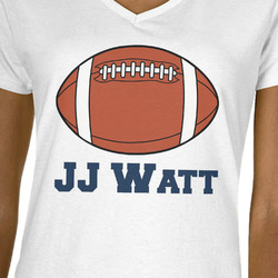 Football Jersey Women's V-Neck T-Shirt - White - Large (Personalized)
