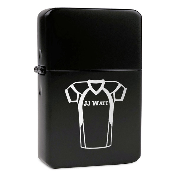 Custom Football Jersey Windproof Lighter - Black - Single Sided & Lid Engraved (Personalized)