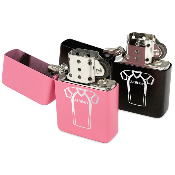 Football Jersey Windproof Lighters - Black & Pink - Open
