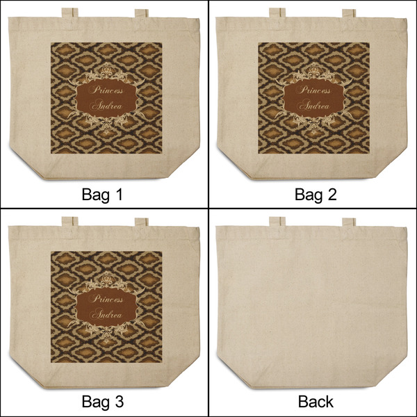 Snake Skin 3 Reusable Cotton Grocery Bags - Front & Back View