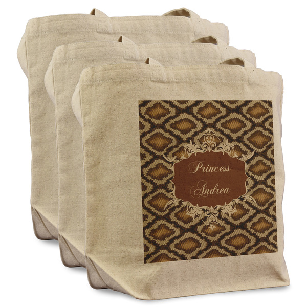 Custom Snake Skin Reusable Cotton Grocery Bags - Set of 3 (Personalized)