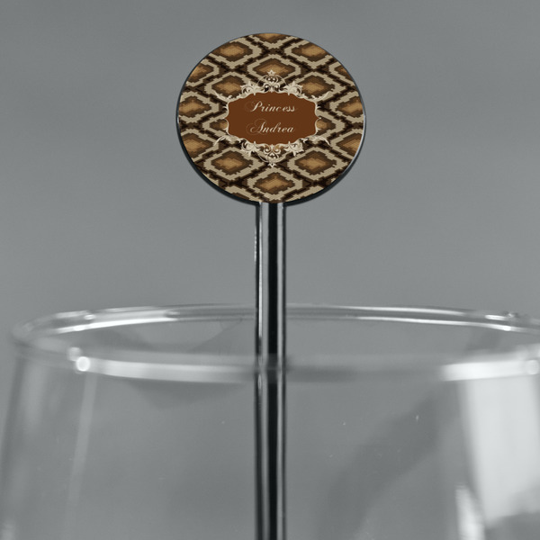 Snake Skin Black Plastic 5.5" Stir Stick - Round - Main