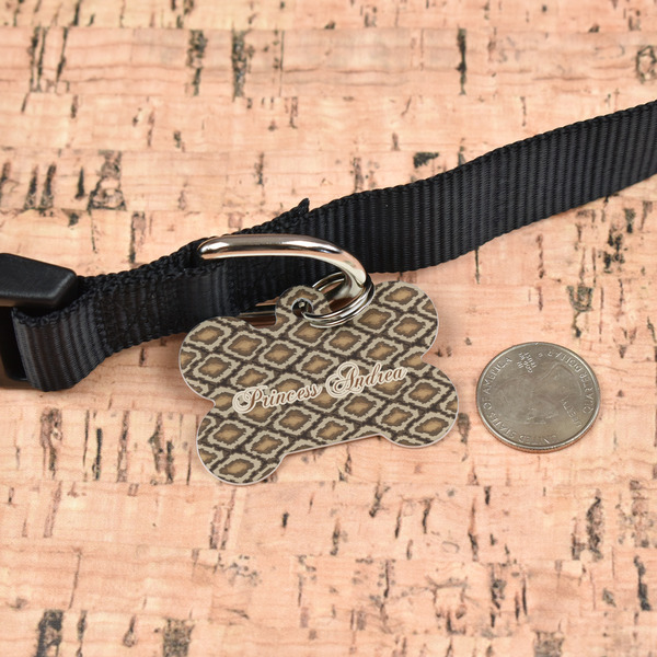 Snake Skin Bone Shaped Dog ID Tag - Large - In Context