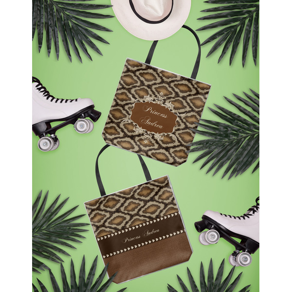 Snake Skin Canvas Tote Lifestyle Front and Back- 13x13