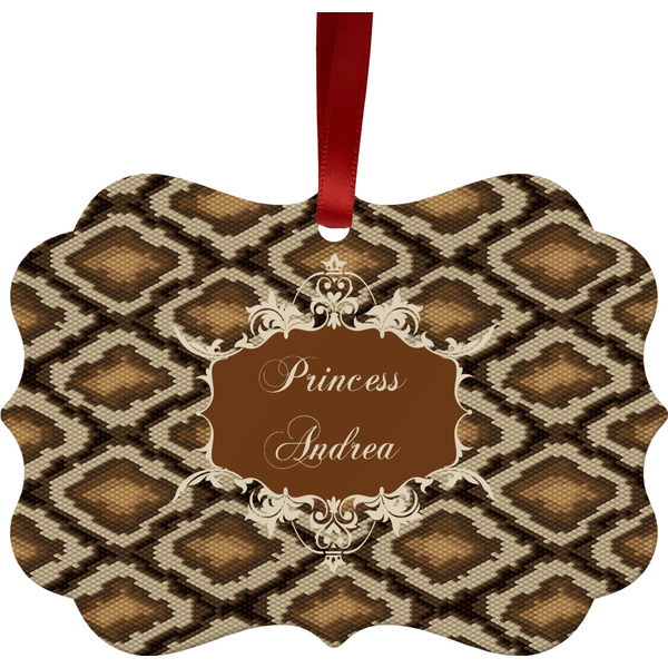 Custom Snake Skin Metal Frame Ornament - Double Sided w/ Name or Text