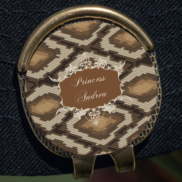 Snake Skin Golf Ball Marker Hat Clip - Gold - Close Up