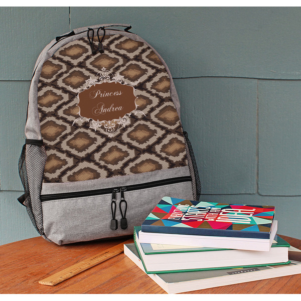 Snake Skin Large Backpack - Gray - On Desk