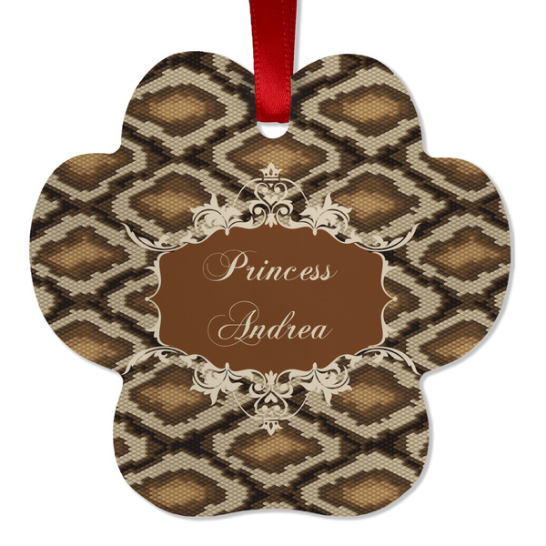 Custom Snake Skin Metal Paw Ornament - Double Sided w/ Name or Text