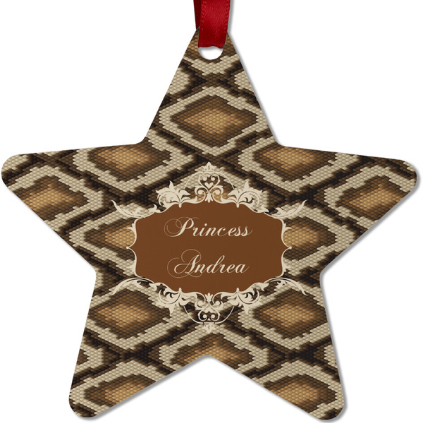 Custom Snake Skin Metal Star Ornament - Double Sided w/ Name or Text