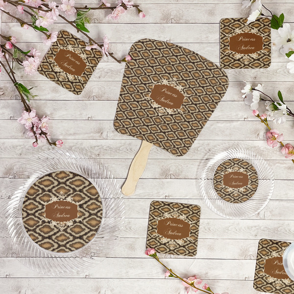 Snake Skin Party Supplies Combination Image - All items - Plates, Coasters, Fans