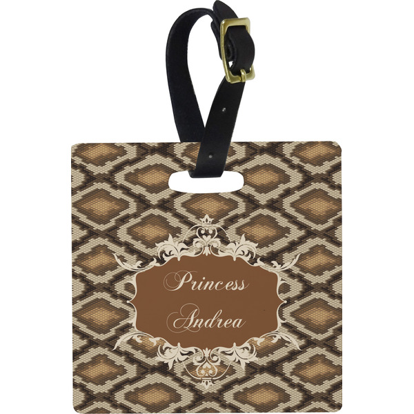 Custom Snake Skin Plastic Luggage Tag - Square w/ Name or Text