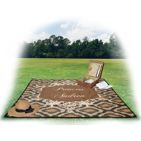 Snake Skin Picnic Blanket - with Basket Hat and Book - in Use