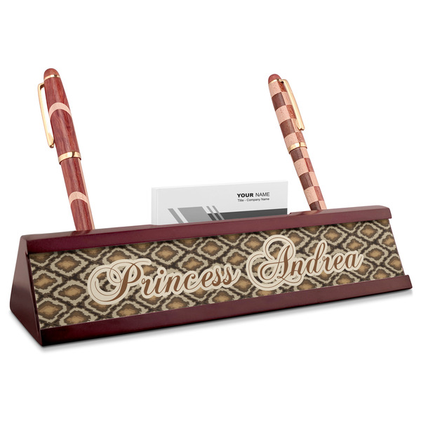 Custom Snake Skin Red Mahogany Nameplate with Business Card Holder (Personalized)