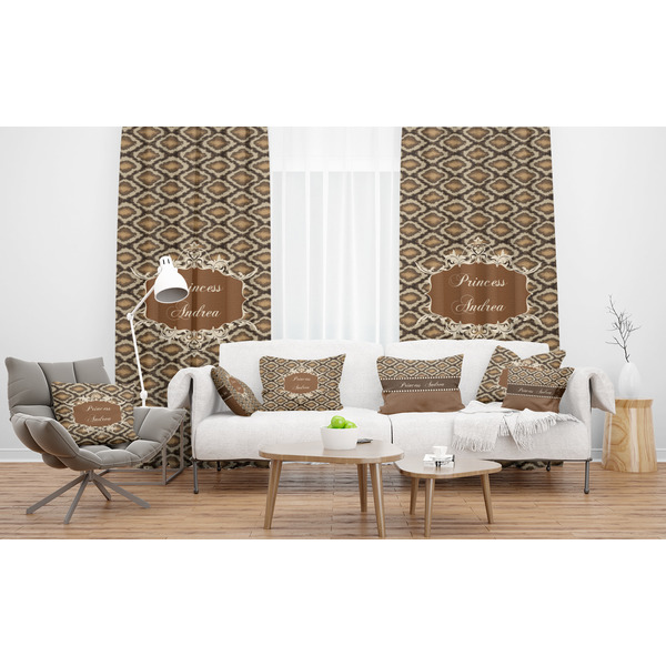 Snake Skin Sheer and Custom Curtains in Room with Matching Pillows