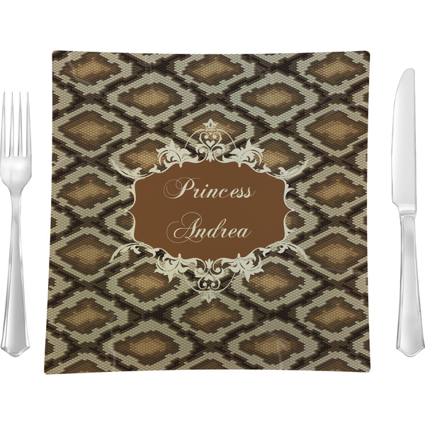 Custom Snake Skin 9.5" Glass Square Lunch / Dinner Plate- Single or Set of 4 (Personalized)