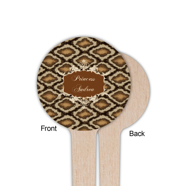 Snake Skin Wooden 4" Food Pick - Round - Single Sided - Front & Back