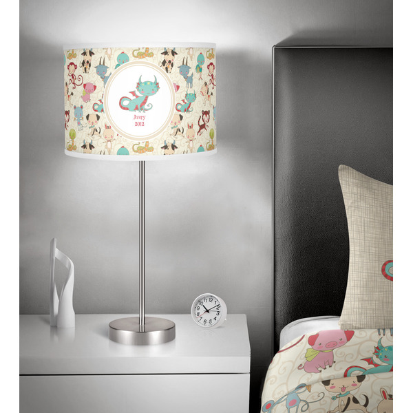 Chinese Zodiac 13 inch drum lamp shade - in room