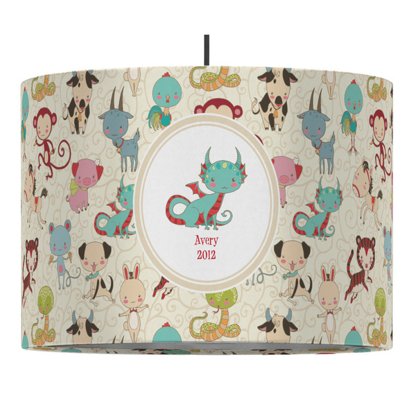 Chinese Zodiac 16" Drum Lampshade - PENDANT (Fabric)