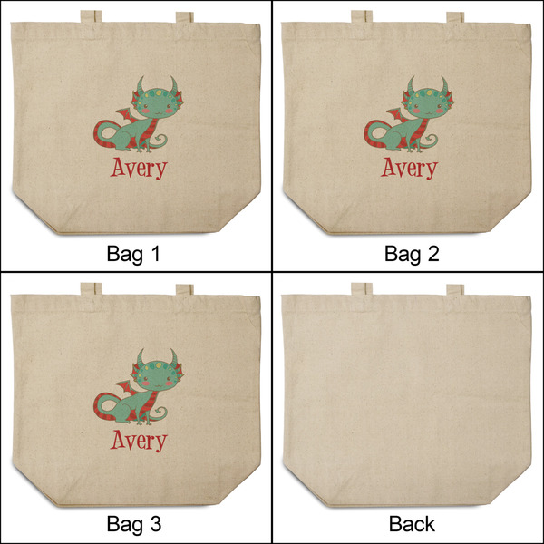 Chinese Zodiac 3 Reusable Cotton Grocery Bags - Front & Back View