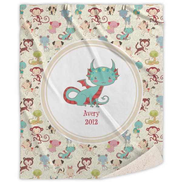 Custom Chinese Zodiac Sherpa Throw Blanket - 60"x80" (Personalized)