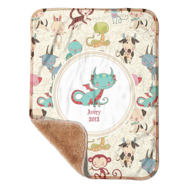 Custom Chinese Zodiac Sherpa Baby Blanket - 30" x 40" w/ Name or Text