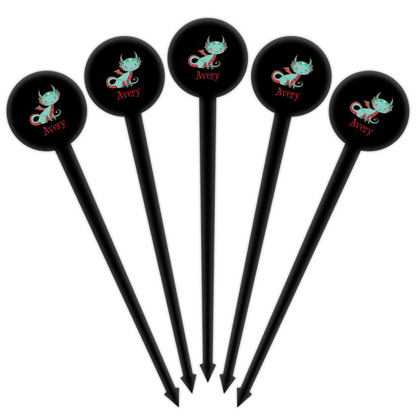 Chinese Zodiac Black Plastic 4" Food Pick - Round - Fan View