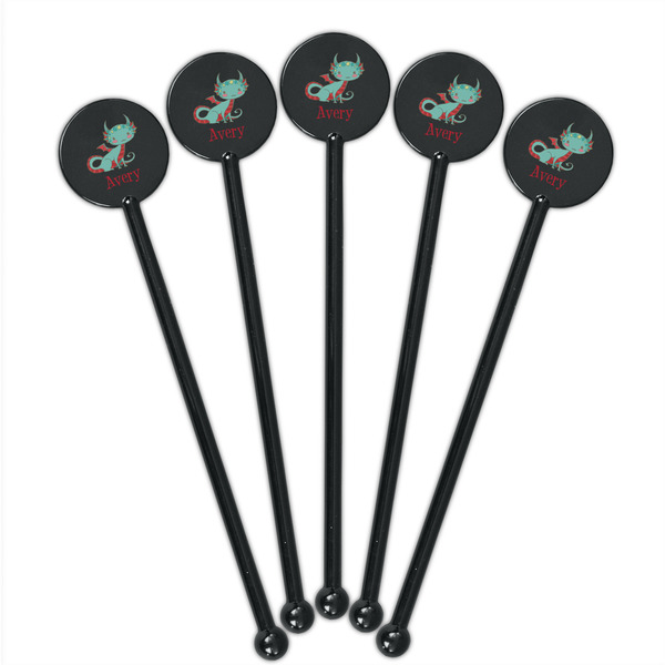 Chinese Zodiac Black Plastic 5.5" Stir Stick - Round - Fan View
