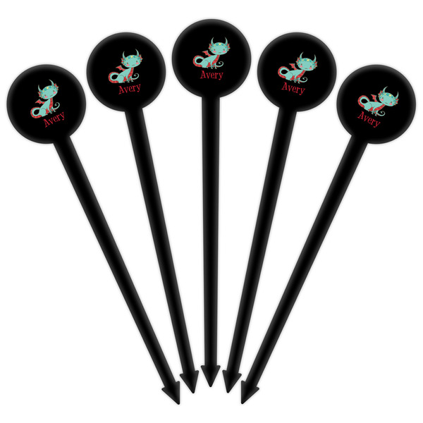 Chinese Zodiac Black Plastic 6" Food Pick - Round - Fan View