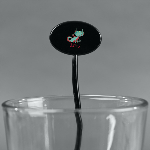 Chinese Zodiac Black Plastic 7" Stir Stick - Oval - Main