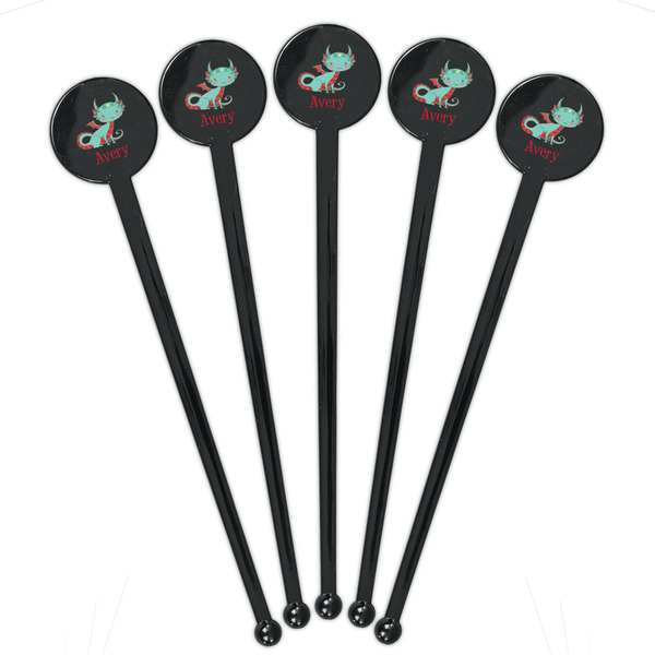 Chinese Zodiac Black Plastic 7" Stir Stick - Round - Fan View