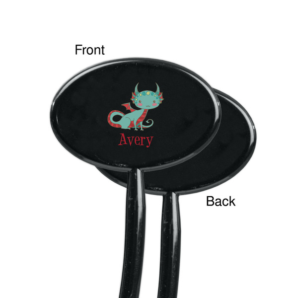 Chinese Zodiac Black Plastic 7" Stir Stick - Single Sided - Oval - Front & Back