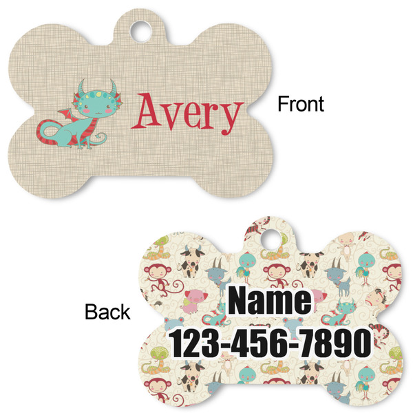 Chinese Zodiac Bone Shaped Dog Tag - Front & Back