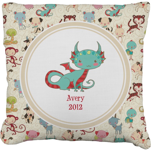Custom Chinese Zodiac Faux-Linen Throw Pillow 16" (Personalized)