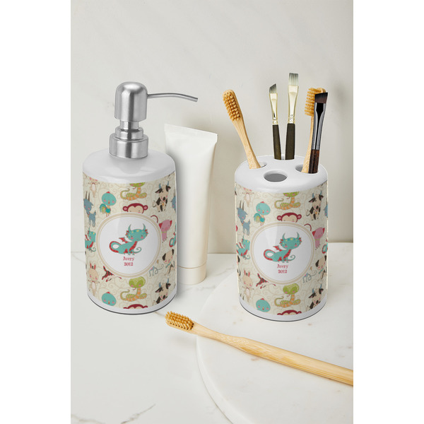 Chinese Zodiac Ceramic Bathroom Accessories - LIFESTYLE (toothbrush holder & soap dispenser)
