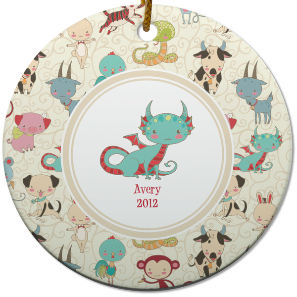 Custom Chinese Zodiac Round Ceramic Ornament w/ Name or Text