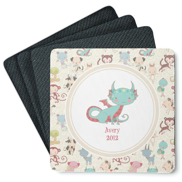 Custom Chinese Zodiac Square Rubber Backed Coasters - Set of 4 (Personalized)