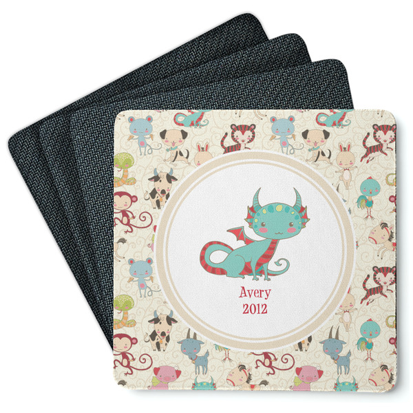 Custom Chinese Zodiac Square Rubber Backed Coasters - Set of 4 (Personalized)