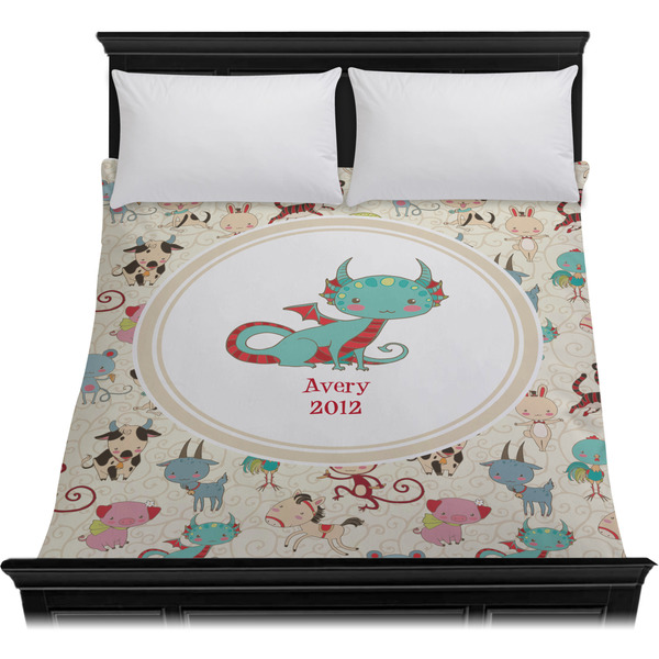 Chinese Zodiac Duvet Cover - Queen - On Bed - No Prop