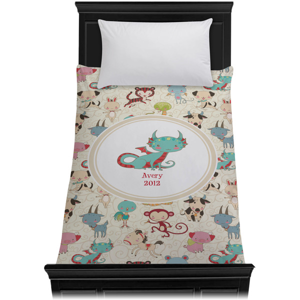 Chinese Zodiac Duvet Cover - Twin XL - On Bed - No Prop