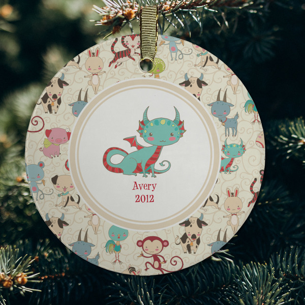 Chinese Zodiac Frosted Glass Ornament - Round (Lifestyle)