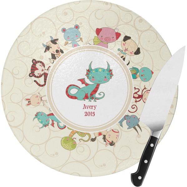 Custom Chinese Zodiac Round Glass Cutting Board - Medium (Personalized)