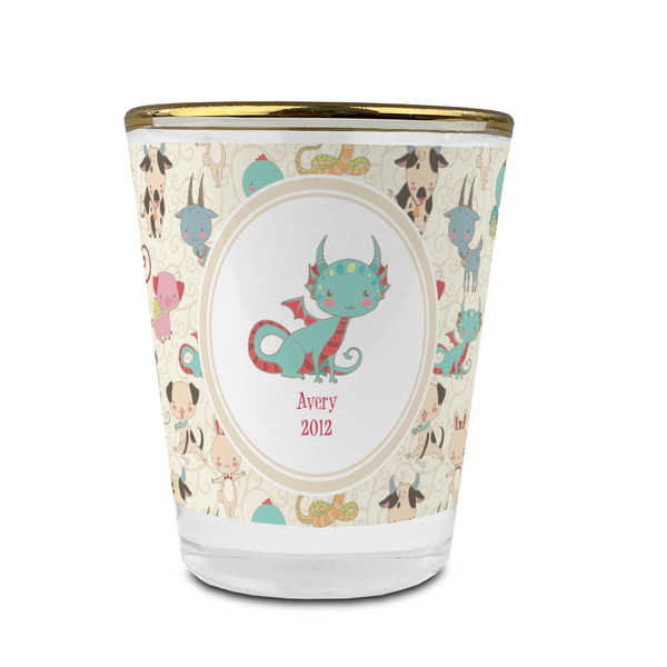 Chinese Zodiac Glass Shot Glass - With gold rim - FRONT