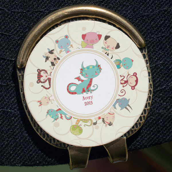 Chinese Zodiac Golf Ball Marker Hat Clip - Gold - Close Up