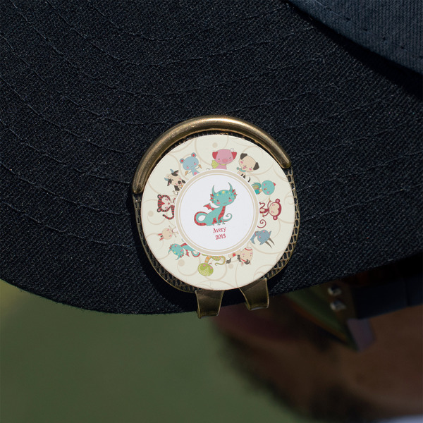 Chinese Zodiac Golf Ball Marker Hat Clip - Gold - On Hat