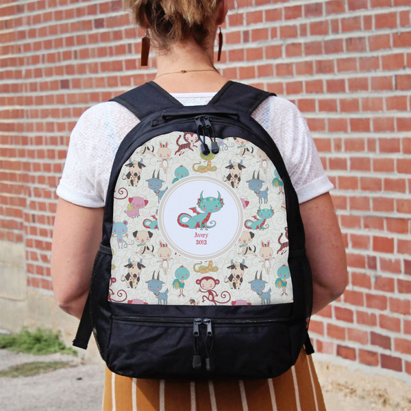 Chinese Zodiac Large Backpack - Black - On Back