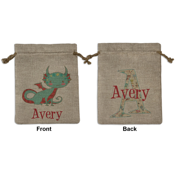 Custom Chinese Zodiac Medium Burlap Gift Bag - Front & Back (Personalized)