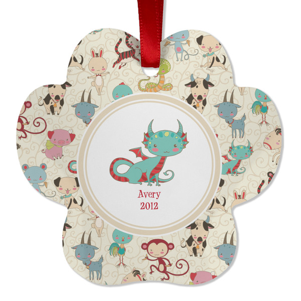 Custom Chinese Zodiac Metal Paw Ornament - Double Sided w/ Name or Text