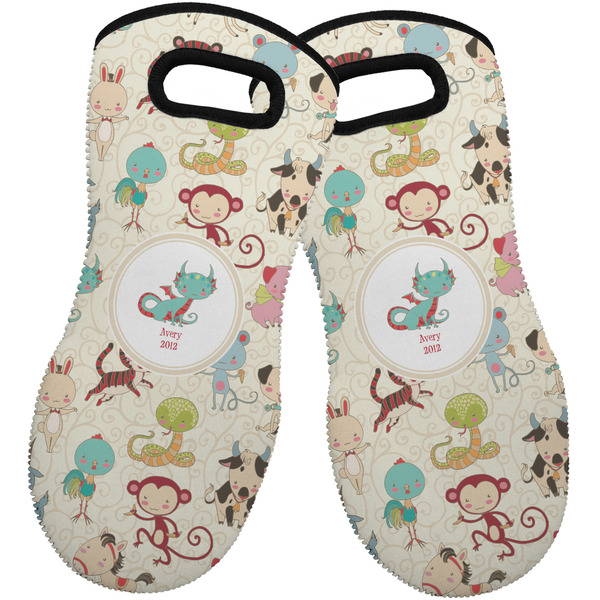 Custom Chinese Zodiac Neoprene Oven Mitts - Set of 2 w/ Name or Text