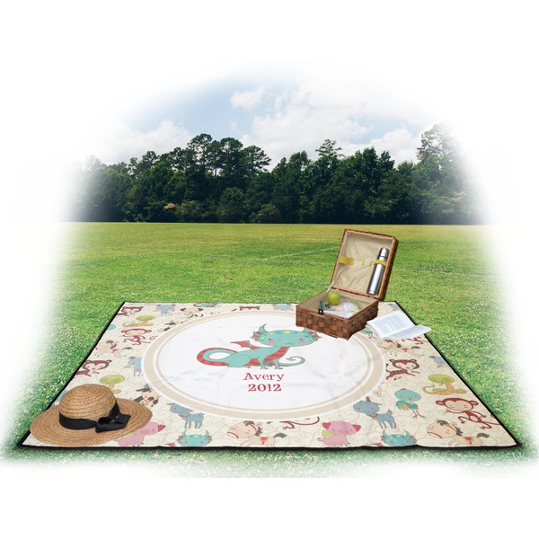Chinese Zodiac Picnic Blanket - with Basket Hat and Book - in Use