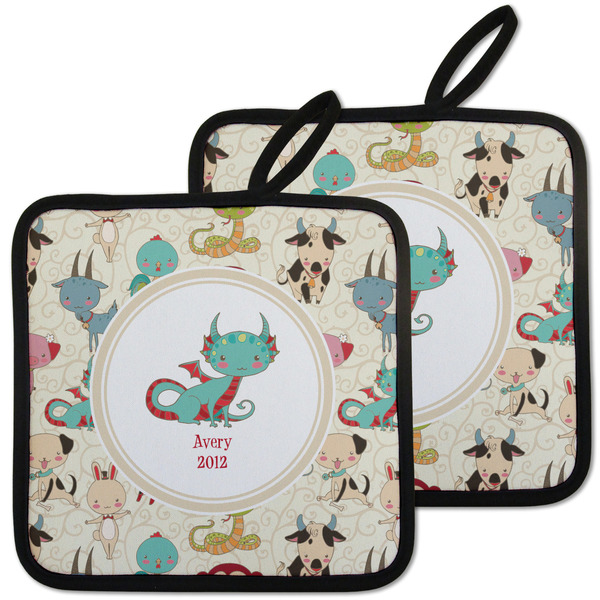 Custom Chinese Zodiac Pot Holders - Set of 2 w/ Name or Text